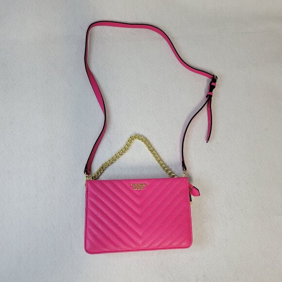 Victorias Secret Quilted Crossbody Pink Leather Chain Strap - Picture 16 of 16